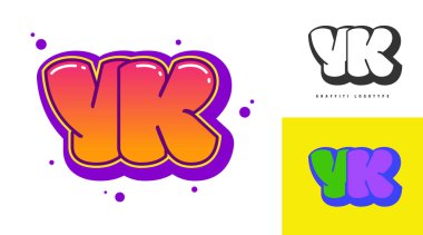 Festival ya da parti için YK logo tasarımı. Graffiti tarzında Y ve K harfleri. Yazı tipi tipografisinin yaratıcı modern harfleri. Çocukların trend logoti ya da kimliği.