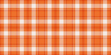 Avcı dokusu ekoseli kumaş kontrolü, defter desenli tartan. Turuncu ve beyaz renk paletinde yarı tonda dikişsiz tekstil kumaş vektörü.