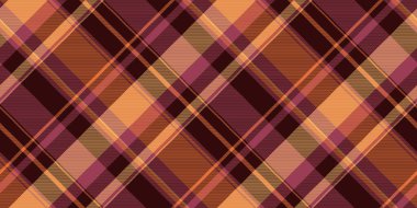 Okula kusursuz kumaş tekstil, retro tartan vektör ekoseli. Turuncu ve koyu renk paletinde Arapça doku kontrol şablonu.