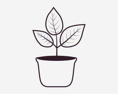 Ev dekorasyonu için saksı vektör simgesi yerleştir. Ev bitkisi siyah beyaz çizgiler çiziyor. Yankı sembolü.