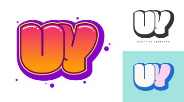 Festival ya da parti için UY logo tasarımı. İlk harf u ve y graffiti tarzında. Yazı tipi tipografisinin yaratıcı modern harfleri. Çocukların trend logoti ya da kimliği.