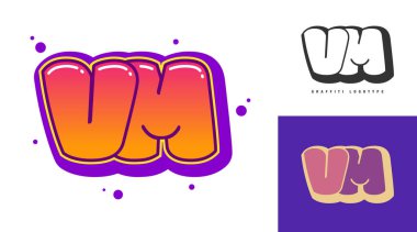Festival ya da parti için VM logo tasarımı. Graffiti tarzında V ve M harfleri. Yazı tipi tipografisinin yaratıcı modern harfleri. Çocukların trend logoti ya da kimliği.