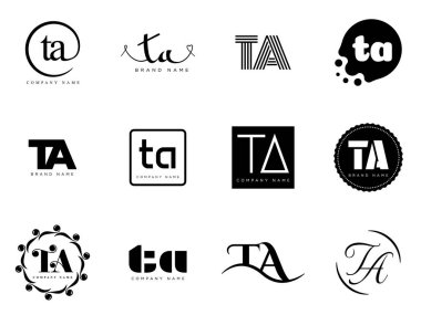 TA logo şirketi şablonu. T harfi ve logoti. Tasarım elemanları ile farklı klasik serif harfleri ve modern kalın metin ayarla. İlk yazı tipi tipografisi.
