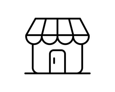 Mobil ve yerel pazar markaları için alışveriş mağazası logosu. Çevrimiçi mağaza simgeleri ödemeler, nakliyat ve satış için basit minimalist işaret, vektör illüstrasyonu.