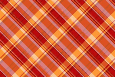 Resmi tartan ekoseli tart kontrolü, çok desenli tekstil vektörü. Kırmızı ve turuncu renk paletinde Ufuk desensiz arka plan kumaşı deseni.