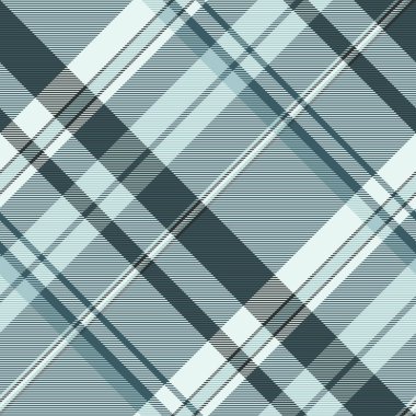 Sabit tartan ekoseli tart kontrolü, boyalı arka plan tekstil modeli. Çağdaş kumaş dokusu vektörü beyaz ve cyan renk paletinde pürüzsüz.