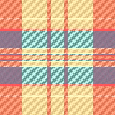 Dikişli vektör arkaplan deseni, Vogue check textile ekose. Açık renk ve turuncu renk paletinde kenarsız kumaş desenli tartan.