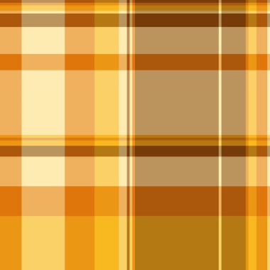 İpek tartan arkaplan deseni, dokulu çek kumaşı dokusu. Turuncu ve kehribar renk paleti ile ekosesiz ekose vektör tekstili.