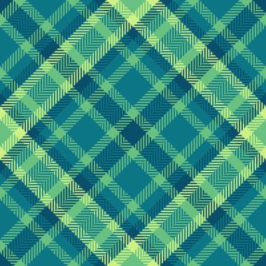Fiber tartan arkaplan dokusu, ambalaj kumaşı desen vektörü. Cyan ve yeşil renk paletinde ekoseli tekstil denetimi.