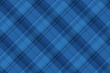 Kumaş kontrollerini listele, tekstil örneklerini kontrol et. Mavi ve cyan renk paleti ile ekose desenli arkaplanı seç.