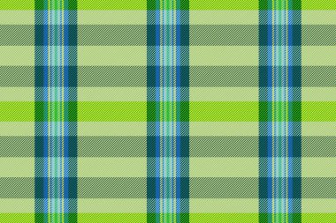 Pamuk desenli ekose kumaş, renksiz desenli vektör. Torba kumaşı arka plan tartanını cyan ve sarı renk paletinde kontrol et.