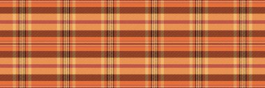 Kareli tekstil vektör arka planı, kart desenli tartan dokusu. Ekose kumaşı turuncu ve koyu renk paleti ile kontrol et.