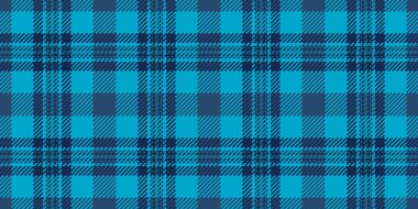 Kareli kumaş desenli ekose, ipeksi tekstil vektör dokusu. Tartan denetimi arkaplanını mavi ve cyan renk paletinde pürüzsüz fırlat.