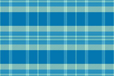 Süslü kumaş arka plan, Latince kontrol dokusu dikişsiz. Cyan ve açık renk paletinde tekstil tartan doğum günü kartı deseni.