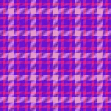 Bantsız desenli tartan, bulanık ekose arka plan vektörü. Pembe ve mor renk paletinde kavramsal tekstil dokusu kontrolü.