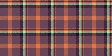 Mendil, kumaş dokusunu kaplayan ekose kumaşı kontrol et. Pembe ve turuncu renk paletinde kilt tartan arka plan pürüzsüz vektör.