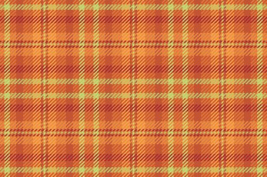 Kravat vektör kumaş kontrolü, kareli tekstil deseni. Süslü tartan desenli ekoseli turuncu ve kırmızı renklerde..
