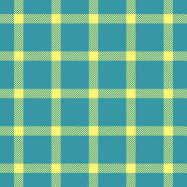 Kalıplı vektör kumaşı at, şimdi de tartanı kusursuz kontrol et. Kareli tekstil arkaplan deseni ekoseli cyan ve sarı renk paleti.
