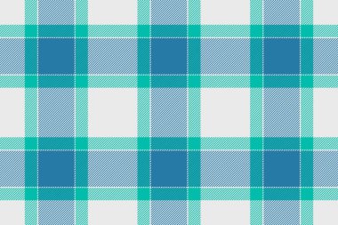 Ekoseli tartansız, ekose kumaşlı. Beyaz ve cyan renk paletinde dağınık kumaş desen vektörü.