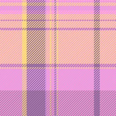 Pijama dokusu, tekstil kontrolü, geçmişe dönük pürüzsüz arka plan. Dikey vektör tartan kumaş ekoseli pembe ve kehribar renk paleti.