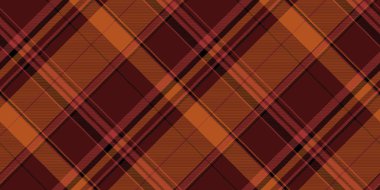 Sevimli ekose kumaş, geleneksel kusursuz desenli tartan. Hakiki vektör arkaplan dokusu koyu ve turuncu renkli.