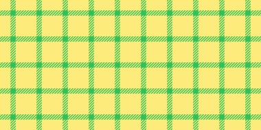 Ekose desen kontrolü, açık tartan kumaş dokusu. Karnaval vektör arkaplanı sarı ve yeşil renk paletinde kusursuz tekstil.