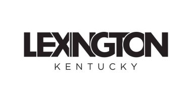 Lexington Fayette, Kentucky, ABD tipografi sloganı. Baskı ve web ürünleri için grafik şehir harfleriyle Amerika logosu.