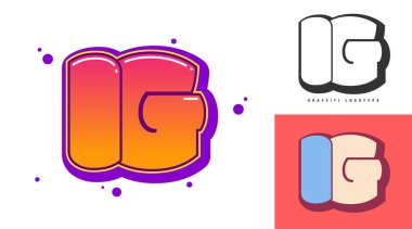 Festival ya da parti için IG logo tasarımı. Graffiti tarzında ilk harf i ve g. Yazı tipi tipografisinin yaratıcı modern harfleri. Çocukların trend logoti ya da kimliği.