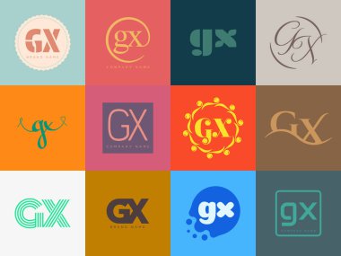 GX logo şirketi şablonu. G ve X harfleri logoti. Tasarım elemanları ile farklı klasik serif harfleri ve modern kalın metin ayarla. İlk yazı tipi tipografisi.