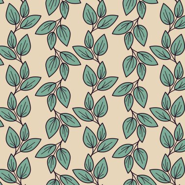 El çizimi çiçek desenli vektör tasarımı. Bitki ve yaprak ile basit bir süs. Kumaş baskı kumaşı.