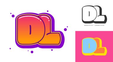 Festival ya da parti için DL logo tasarımı. D harfi ve ben graffiti tarzında. Yazı tipi tipografisinin yaratıcı modern harfleri. Çocukların trend logoti ya da kimliği.