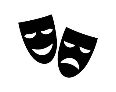 Komedi ve Trajedi Maskeleri. Maskeli Balo, Komik ve Trajik Tiyatro veya Karnaval İkonu.