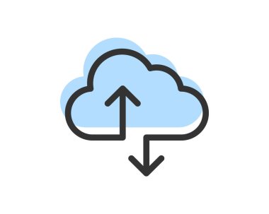 Bulut Depolama Veri Aktarım Vektörü Simgesi. Bilgisayar Servisi ve Ağ Bağlantılı Satır Simgeleri. Veritabanı ve Sunucu, Siber Güvenlik, Dijital Dönüşüm.