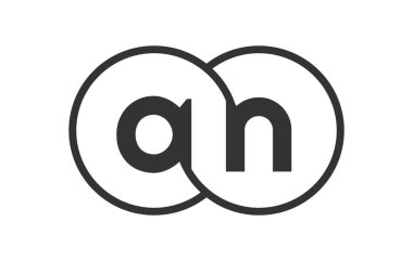 Ana hatları yuvarlak ve harflerle işaretlenmiş bir şirket amblemi marka kimliği için birleştirilmiş iki dairenin bir n şablonu, logotype. Vektör Sonsuzluk sembolü