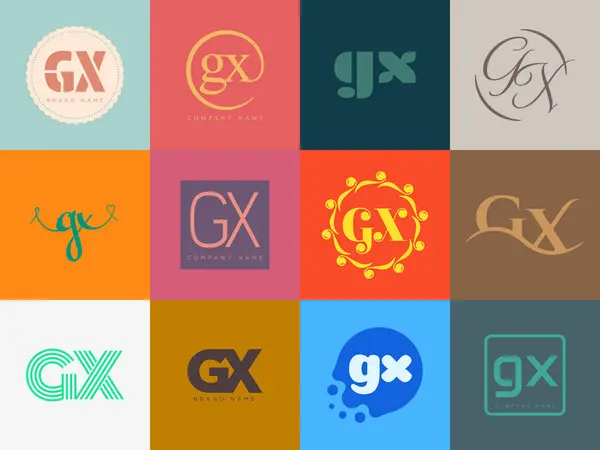 stock vector GX logo company template. Letter g and x logotype. Set different classic serif lettering and modern bold text with design elements. Initial font typography.