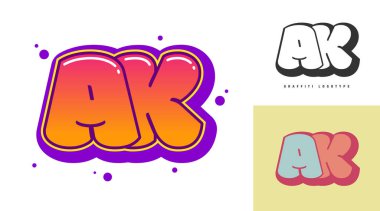 Festival ya da parti için AK logo tasarımı. Graffiti tarzında ilk harf A ve K. Yazı tipi tipografisinin yaratıcı modern harfleri. Çocukların trend logoti ya da kimliği.
