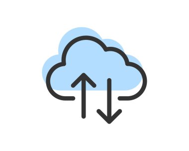 Bulut Depolama Veri Aktarım Vektörü Simgesi. Bilgisayar Servisi ve Ağ Bağlantılı Satır Simgeleri. Veritabanı ve Sunucu, Siber Güvenlik, Dijital Dönüşüm.