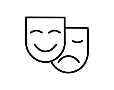 Komedi ve Trajedi Maskeleri. Maskeli Balo, Komik ve Trajik Tiyatro veya Karnaval İkonu.