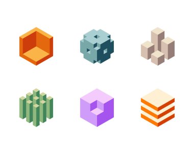 Küp logosu, geometrik vektör tasarımı. Kutu logoti şirketi, izometrik 3 boyutlu teknoloji amblemi.