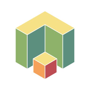 Küp logosu, geometrik vektör tasarımı. Kutu logoti şirketi, izometrik 3 boyutlu teknoloji amblemi.