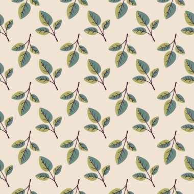 El çizimi çiçek desenli vektör tasarımı. Bitki ve yaprak ile basit bir süs. Kumaş baskı kumaşı.