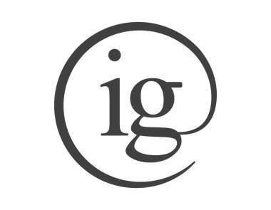 Daire şeklinde e-posta işareti tarzında iki harften oluşan IG logosu. Ben ve G, iş dünyasının logosu.