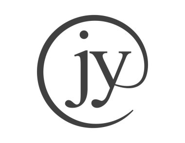 Daire şeklinde e-posta işareti tarzında iki harften oluşan JY logosu. J ve Y iş şirketinin logoyu yuvarlak