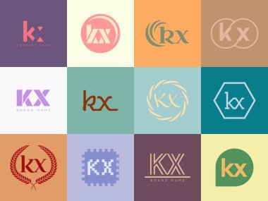 KX logo şirketi şablonu. K ve X harfleri logoti. Tasarım elemanları ile farklı klasik serif harfleri ve modern kalın metin ayarla. İlk yazı tipi tipografisi.