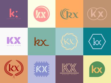 KX logo company template. Letter k and x logotype. Set different classic serif lettering and modern bold text with design elements. Initial font typography. clipart