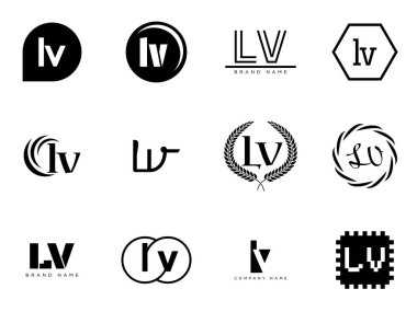 LV logo şirketi şablonu. I harfi ve V logosu. Tasarım elemanları ile farklı klasik serif harfleri ve modern kalın metin ayarla. İlk yazı tipi tipografisi.