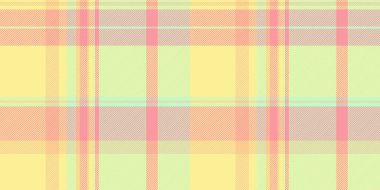 Boya kumaşı kontrol dokusu, şapka vektör desenli tekstil. Sarı ve açık renk paletinde ekose ekosesiz arkaplan imalatı.