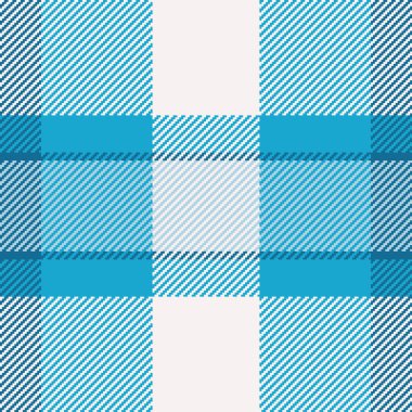 Ev yapımı kumaş dokusu, fiber tekstil arkaplan deseni. Mutlu ekosesiz vektör tartan. Cyan ve beyaz renk paleti..