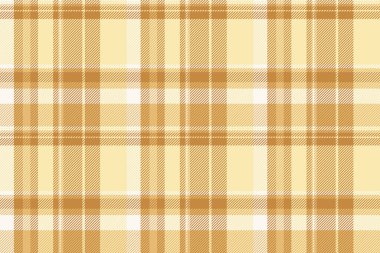 Saf tartan kontrol dokusu, şık kumaş arkaplanı. Turuncu ve açık renkli ekosesiz vektör deseni.
