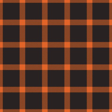 Ekose vektör dokusu, kürk kontrolü tartan arkaplanı. Turuncu ve koyu renk paletinde, pürüzsüz kumaş deseni..